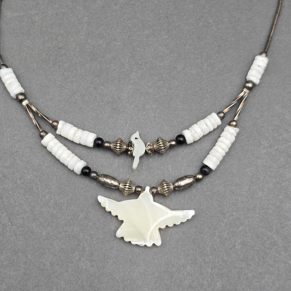 Vintage Southwestern Bird Fetish Necklace 18" Hand Carved MOP Heishi Beads - Picture 10 of 11